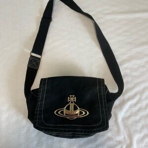 Vivienne Westwood Black Messenger Bag with Gold Logo